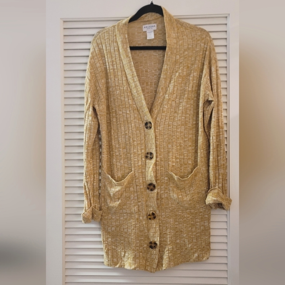 Arizona Jean Co- Long Golden Tan Ribbed Cardigan With Pockets